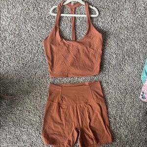 Free People Movement Halter Top and Biker Short Set Sequoia